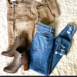 Calico Kiki taupe zip side heel booties